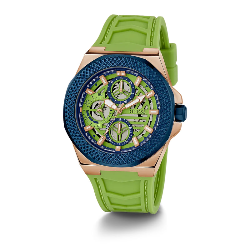 Guess Men's Two Tone Case Lime Green Silicone Watch GW0577G3
