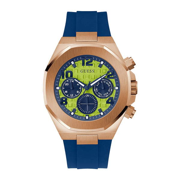 Guess Men’s Rose Gold Tone Case Blue Silicone Watch GW0583G3