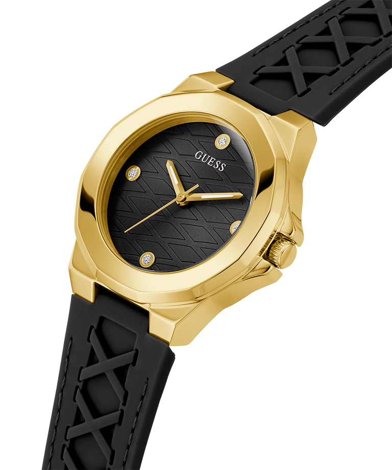 Guess Ladies Black Gold Tone Analog Silicone Band Watch GW0599L2
