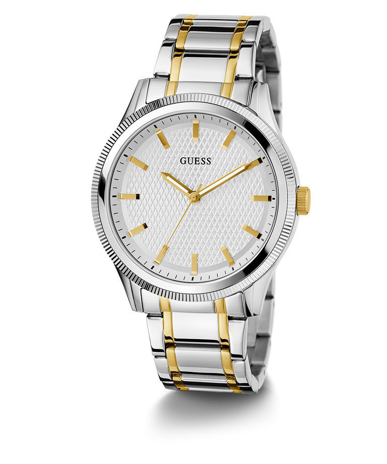 Guess Mens Two Tone Silver Analog Stainless Steel Band Watch GW0626G4
