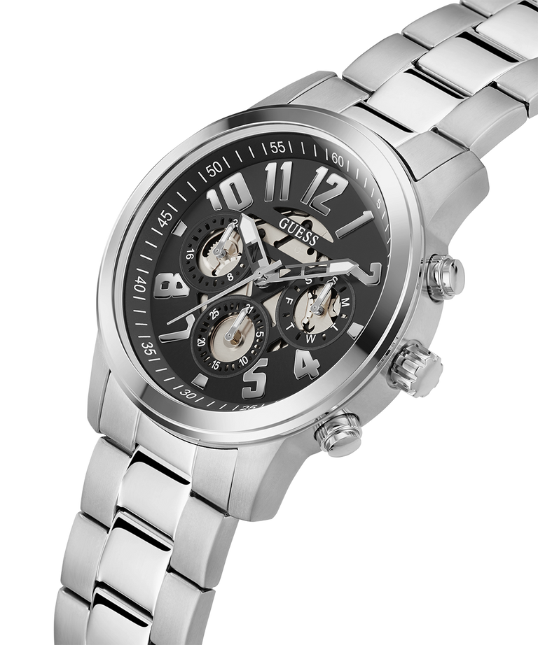 Guess Mens Silver Tone Multi-Function Stainless Steel Band Watch GW0627G1