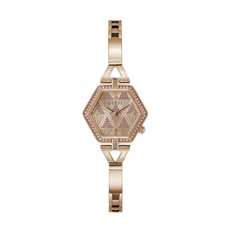 Guess Women Rose Gold Audrey Glitz Hexagonal Link Watch GW0680L3