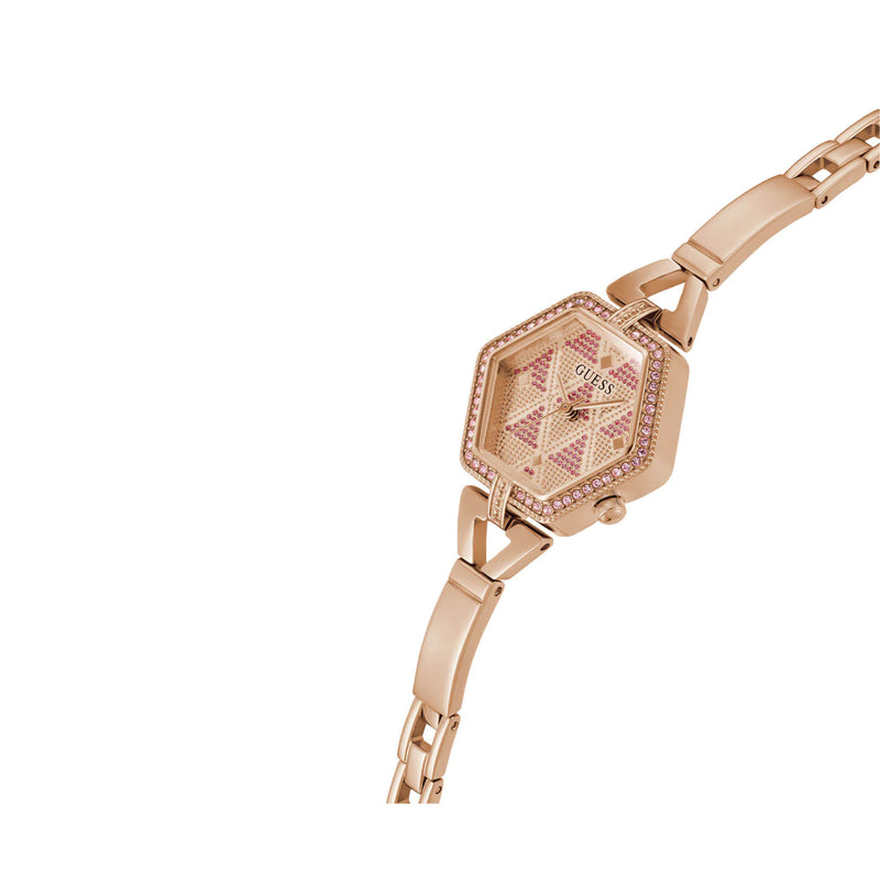 Guess Women Rose Gold Audrey Glitz Hexagonal Link Watch GW0680L3