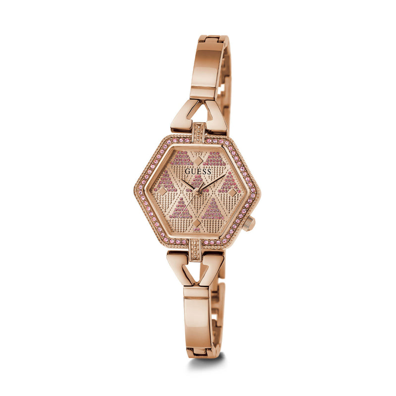 Guess Women Rose Gold Audrey Glitz Hexagonal Link Watch GW0680L3