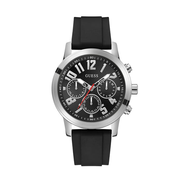 Guess Men Silver Parker Black Silicone Watch GW0708G1