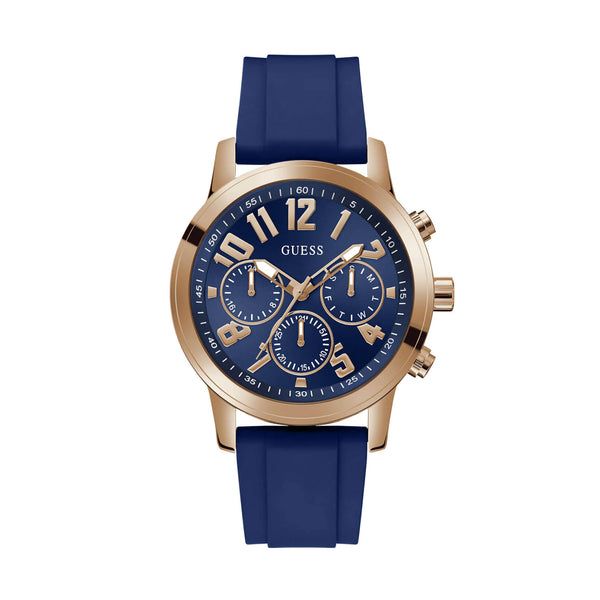 Guess Men's Gold Parker Navy Blue Silicone Watch GW0708G3