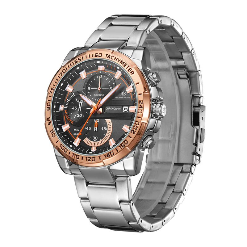 Kenneth Scott Men's Black Dial Chronograph Watch - K22101-SBSBK