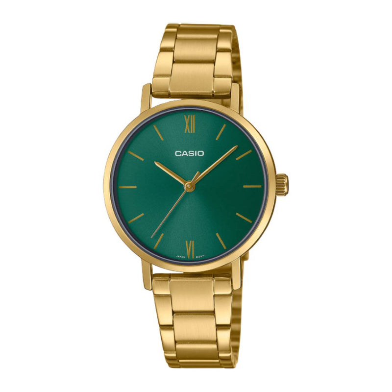 Casio Water Resistant Analog Quartz Gold Stainless Steel Green Dial - LTP-VT02G-3AUDF