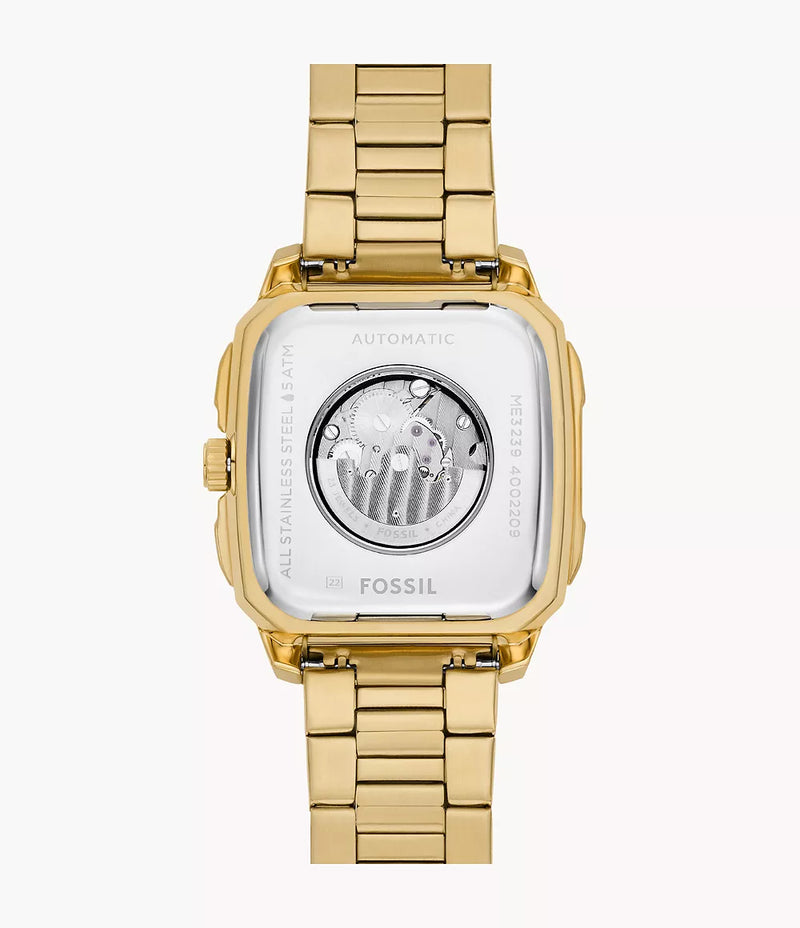 Fossil Men Inscription Automatic Gold-Tone Stainless Steel Watch ME3239