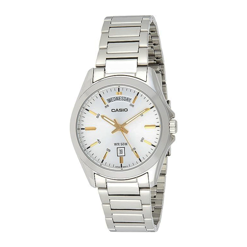 Casio Men's Silver Dial Stainless Steel Band Watch - MTP-1370D-7A2VDF
