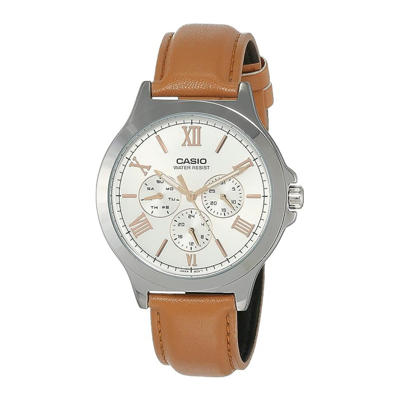Casio Men's Leather Analog Wrist Watch MTP-V300L-7A2UDF - 33 mm - Brown