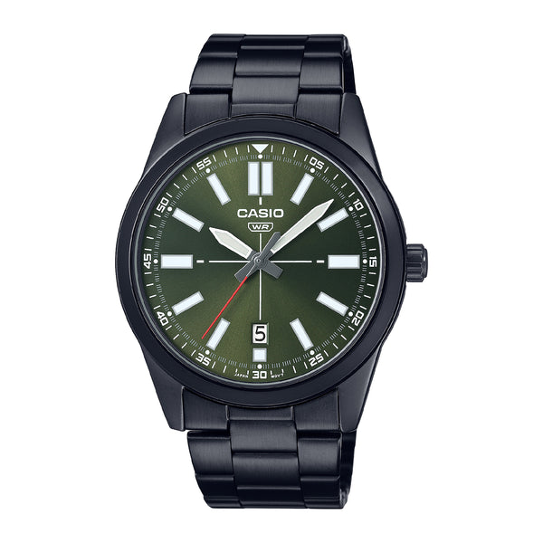 Casio Men's Analog Green Dial Black Stainless Steel Watch-MTP-VD02B-1EUDF