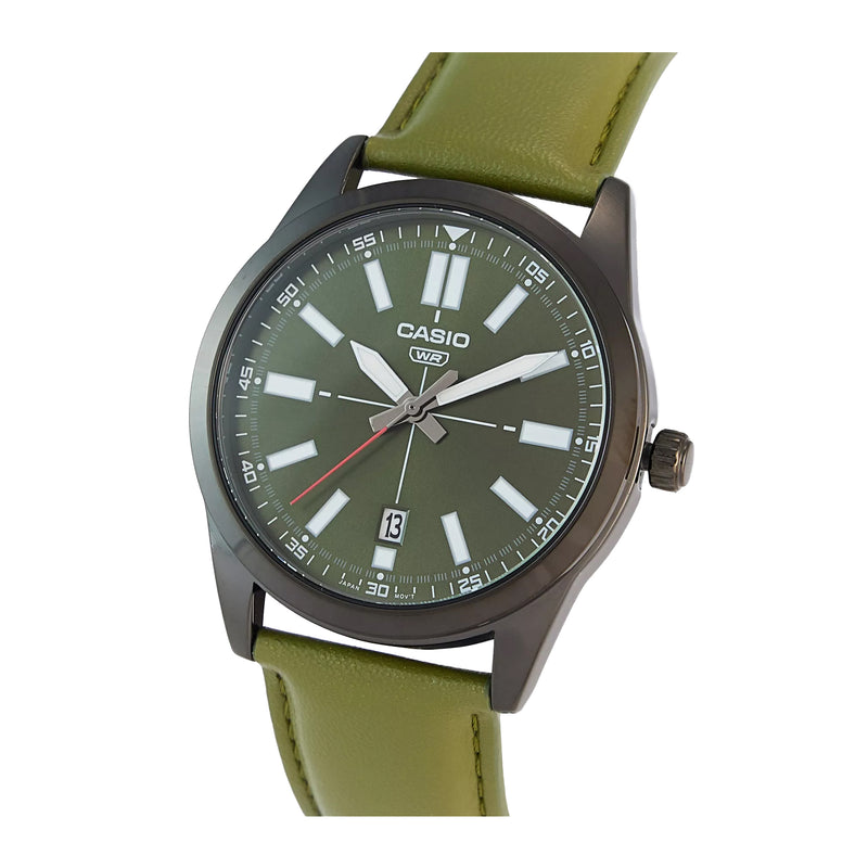 Casio Men’s Analog Leather Band Green Watch MTP-VD02BL-3EUDF