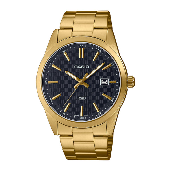 Casio Men's Analog Black Dial Gold Stainless Steel Band Watch - MTP-VD03G-1AUDF