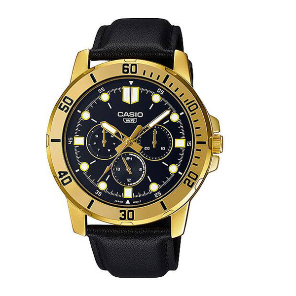 Casio Men's Black Leather Analog Wrist Watch MTP-VD300GL-1EUDF