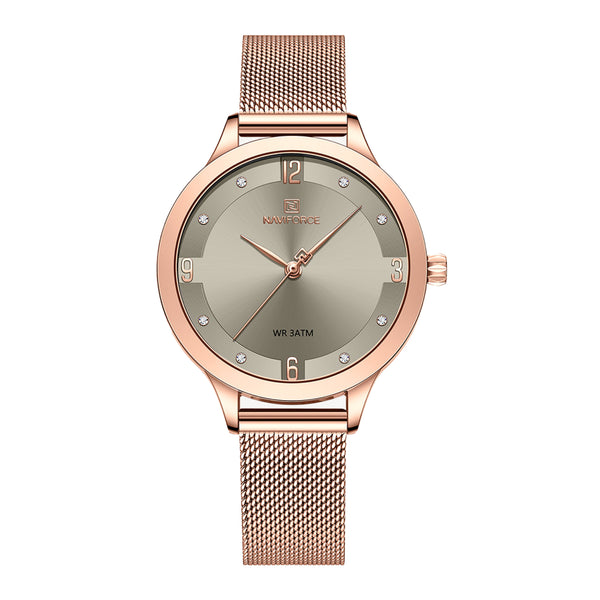 Naviforce Women’s Fashion Quartz Grey Dial Rose Stainless Steel Watch NF5023