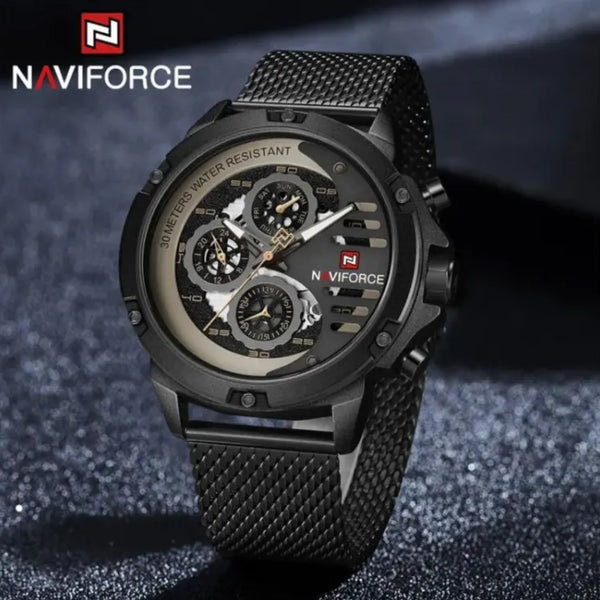 NaviForce Men’s Chronograph Analog Quartz Mesh Stainless Steel Casual Watch NF9110