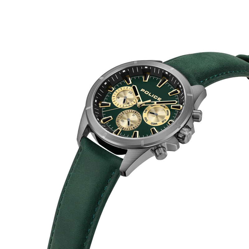 Police Malawi Men's Quartz Green Leather Band Watch  PEWJF0005801