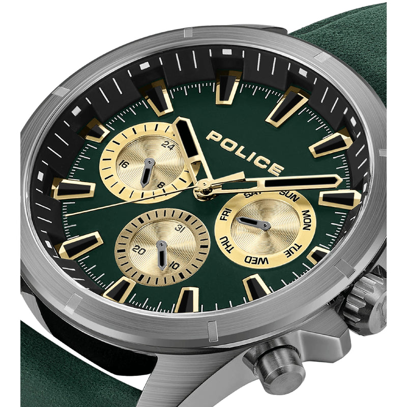 Police Malawi Men's Quartz Green Leather Band Watch  PEWJF0005801