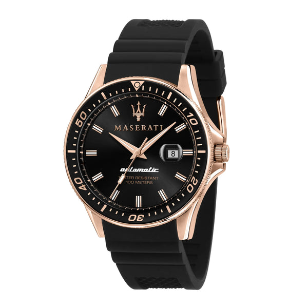 Maserati Men's Automatic Black Silicone Rose Gold PVD Sfida Watch R8821140001