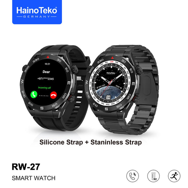 Haino Teko Germany Smart Watch RW 27 Round Two Set Strap and Wireless Charger for Men's