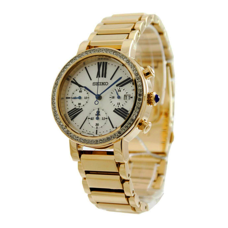 Seiko Women s Chronograph White Dial Gold plated Watch SRW014P1