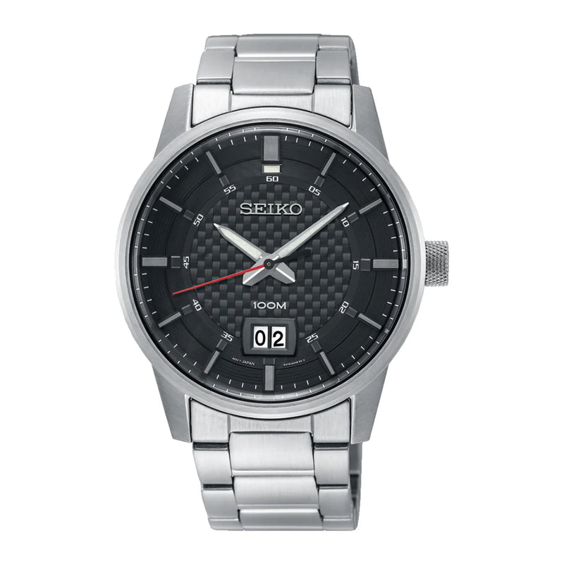 Seiko Men's Stainless Steel Quartz Black Dial Analog Watch SUR269P1