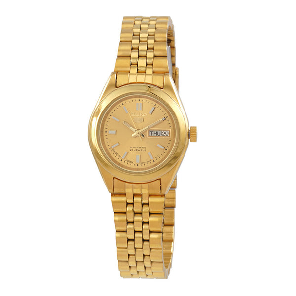 Seiko 5 Women’s 21 Jewels Automatic Gold-Tone Dial Stainless Steel Watch SYMG18J1