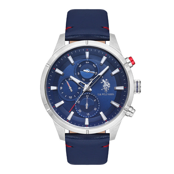 U.S.POLO ASSN. Men's Blue Leather Band Watch USPA1014-06