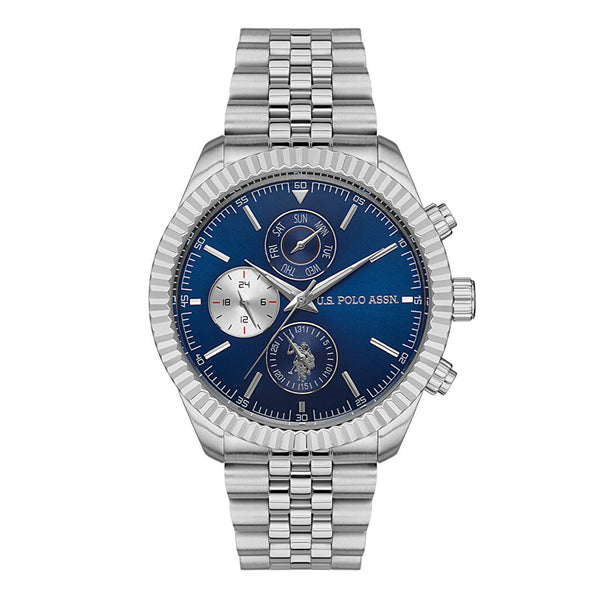 US Polo Men's Silver Stainless Steel Band Watch Wristwatch USPA1054-03