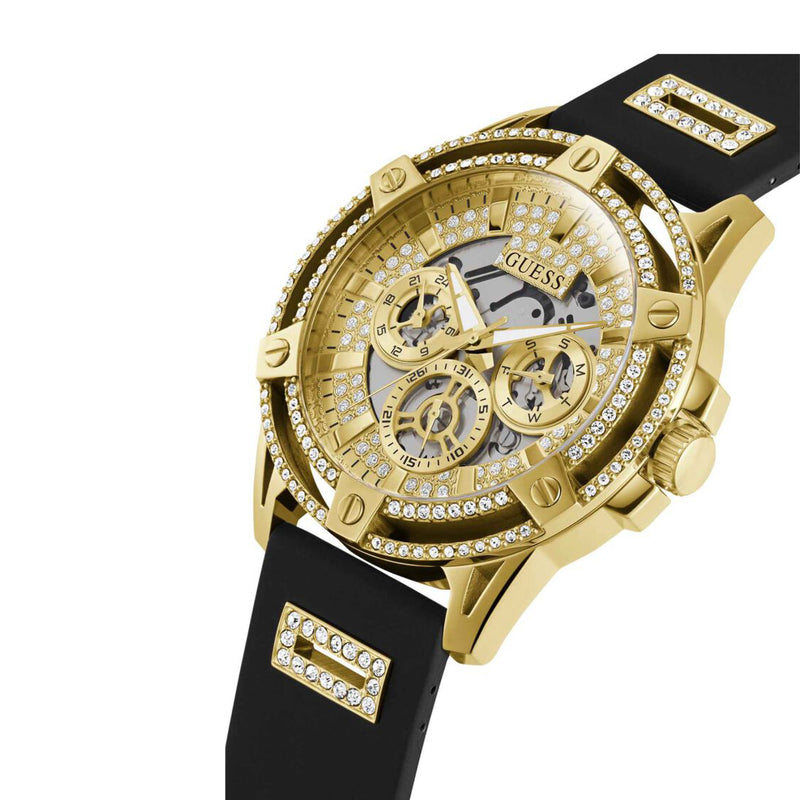 Guess Men's Gold with Crystals, Black Crystal-Covered Dial Watch W1132G1