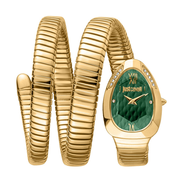 Just Cavalli Women Signature Snake Glam Evo 9 Green & Gold Watch JC1L224M0045