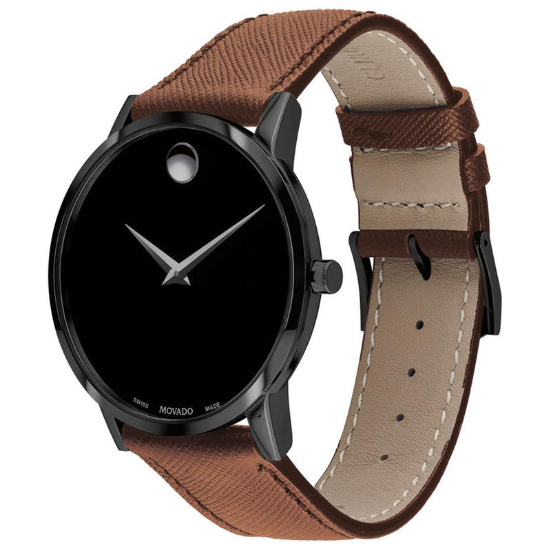 Movado 0607198 Quartz Analog Display and Leather Strap Museum Classic Black Dial Men's Watch