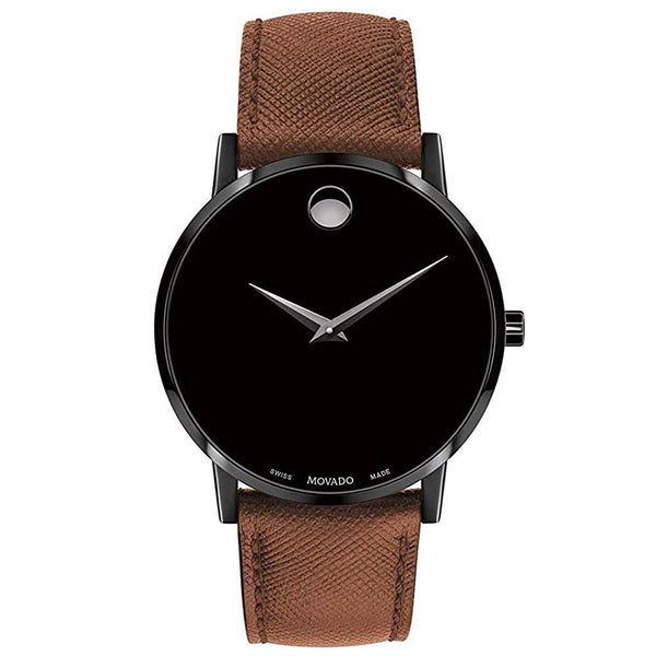 Movado 0607198 Quartz Analog Display and Leather Strap Museum Classic Black Dial Men's Watch