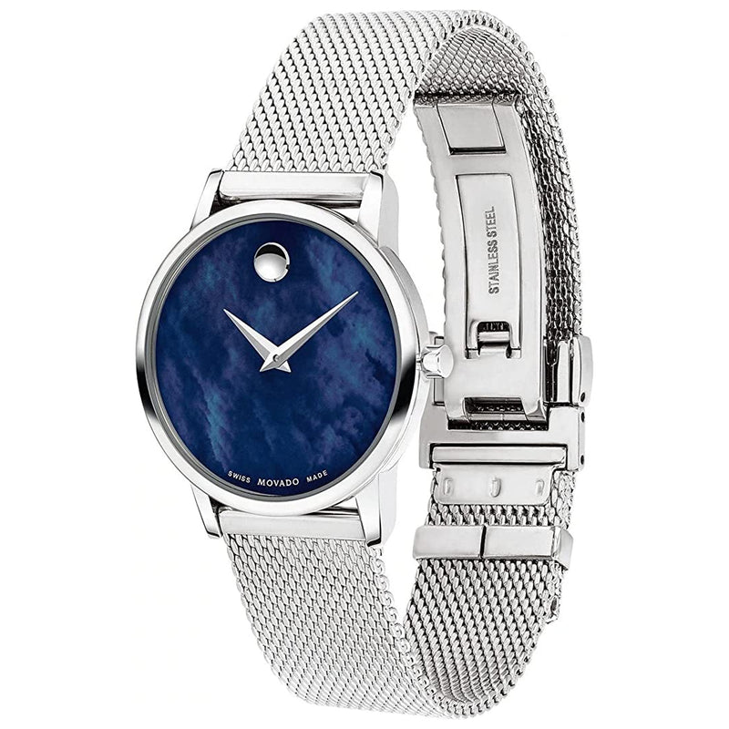 Movado 0607425 Museum Classic Blue Mother Of Pearl Dial Stainless Steel Mesh Bracelet Women's Watch