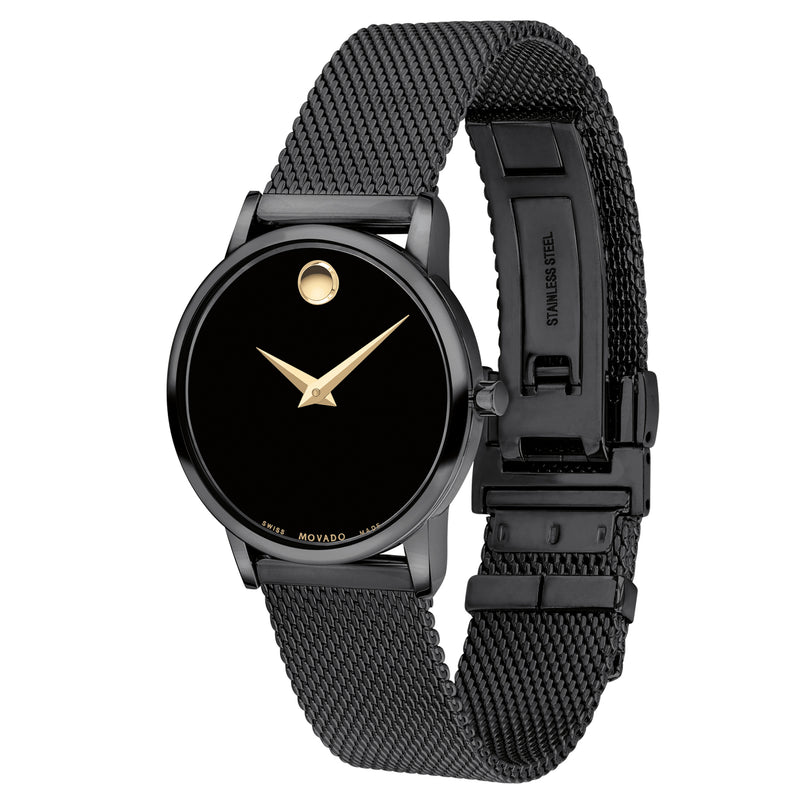 Movado 0607493 Women's Classic Stainless Steel Watch with a Concave Dot Museum Dial, Black