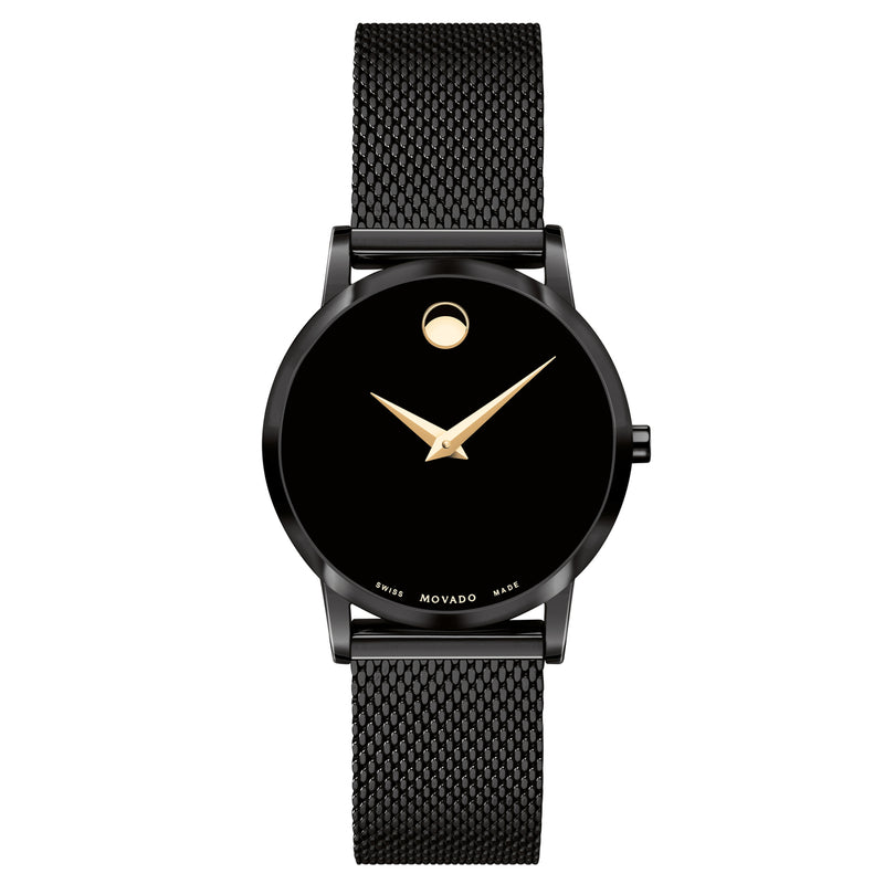 Movado 0607493 Women's Classic Stainless Steel Watch with a Concave Dot Museum Dial, Black
