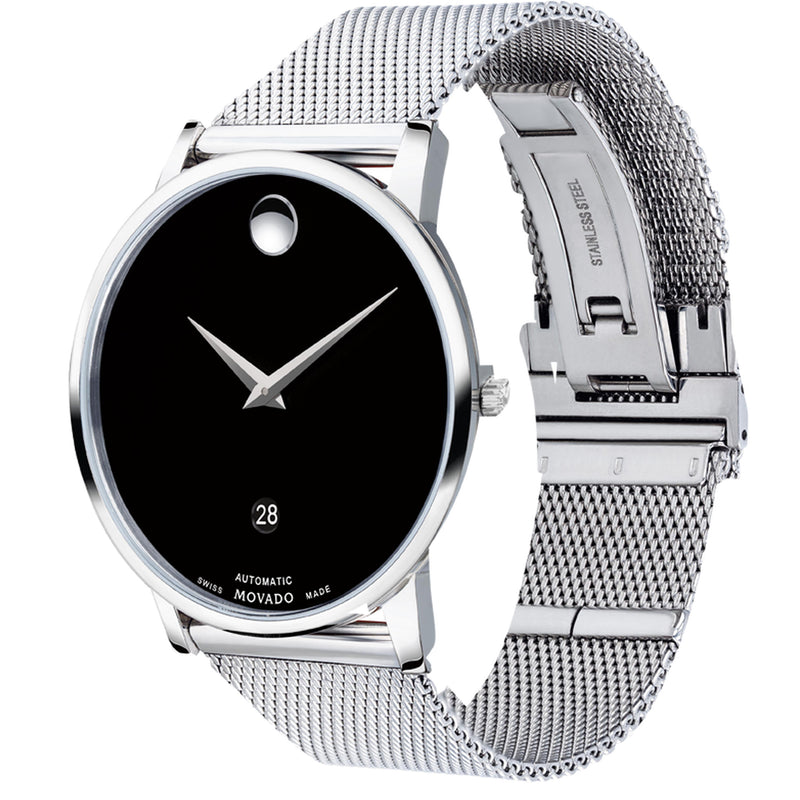 Movado 0607567 Museum Classic Automatic, 40mm stainless steel case and mesh bracelet with black dial