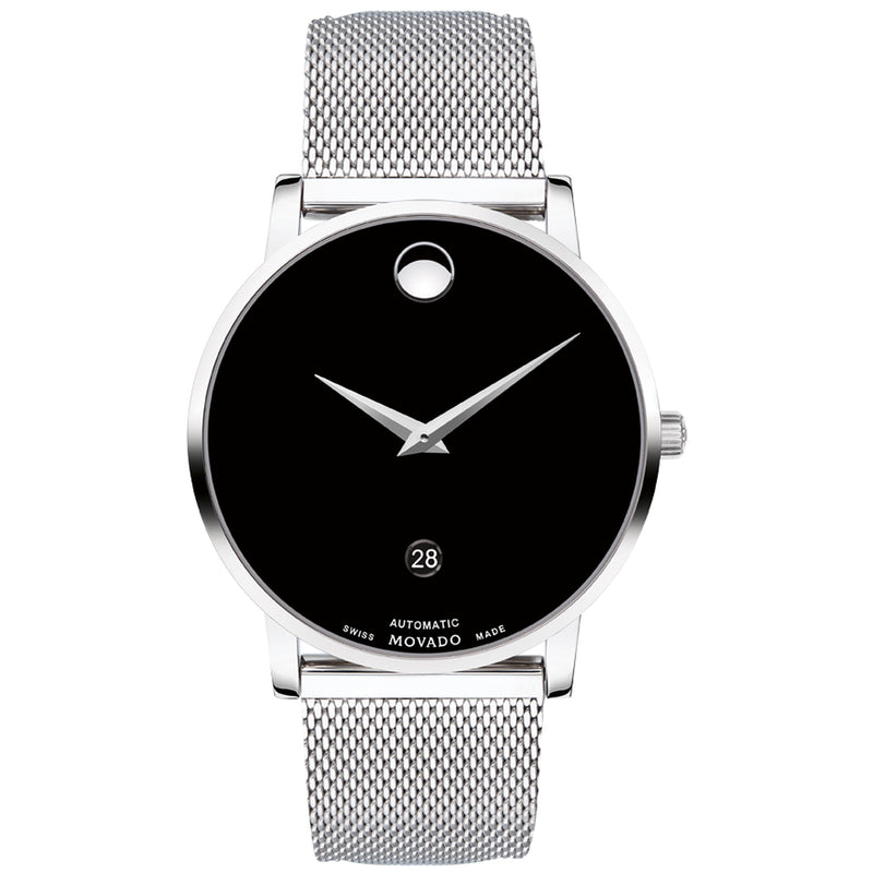 Movado 0607567 Museum Classic Automatic, 40mm stainless steel case and mesh bracelet with black dial