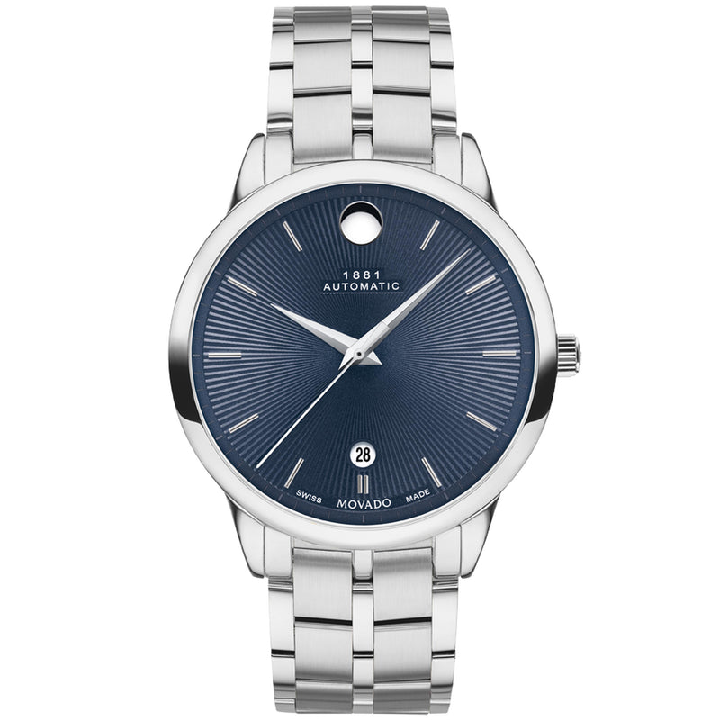 Movado 0607569 1881 Automatic, 39mm stainless steel case and bracelet with blue textured dial