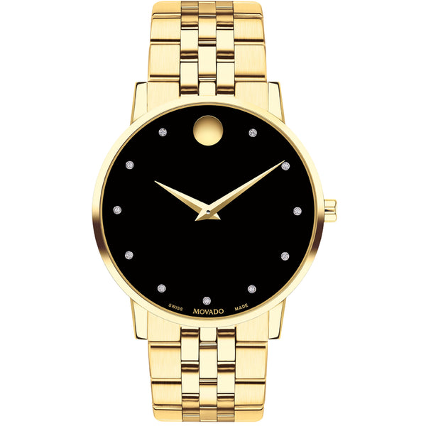 Movado Museum Classic Black Dial Yellow Gold-Tone PVD SS Link Bracelet Watch, 40mm - 0607625
