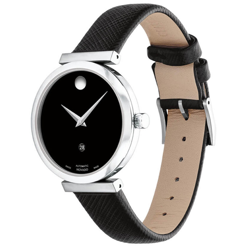 Movado 0607675 Museum Classic Automatic 32mm case with a chic black dial With luxurious saffiano leather strap Watch