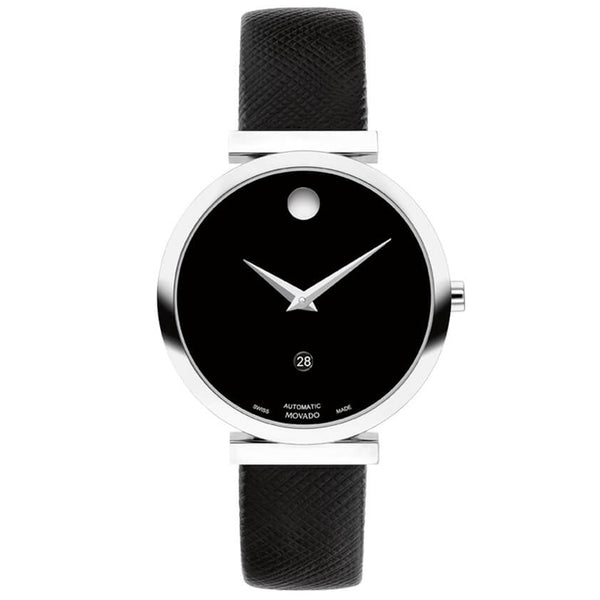 Movado 0607675 Museum Classic Automatic 32mm case with a chic black dial With luxurious saffiano leather strap Watch