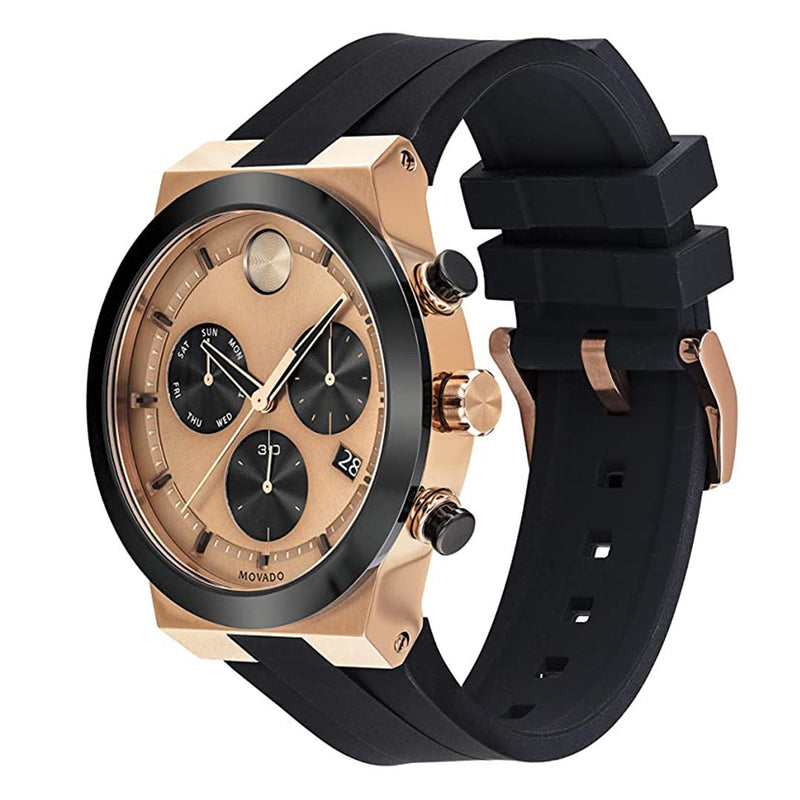 Movado 3600711 Bold Fusion Men's Quartz Stainless Steel and Silicone Strap Casual Chronograph Black/Rose Gold Watch for Men