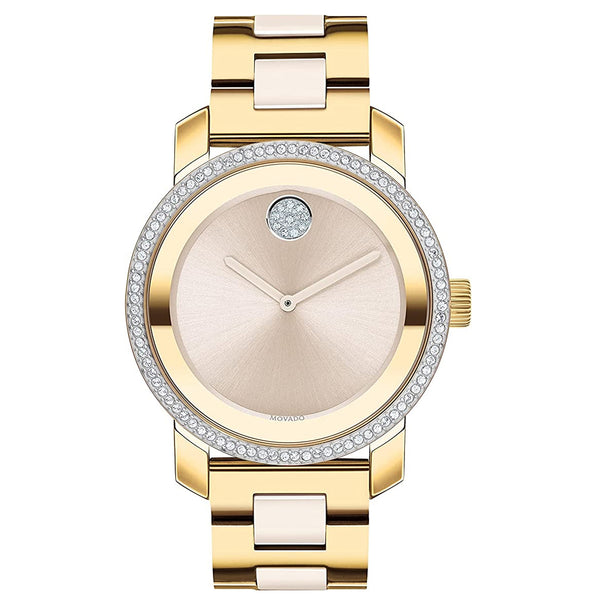 Movado 3600785 Bold Ceramic Women's Swiss Qtz Chrono Stainless Steel and Bracelet Casual Watch, Color: Two Tone