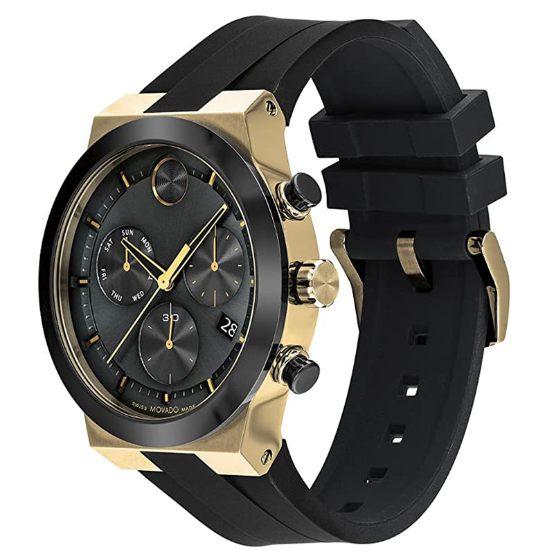 Movado 3600855 Bold Men's Swiss Quartz Stainless Steel and Silicone Strap Watch, Color: Black