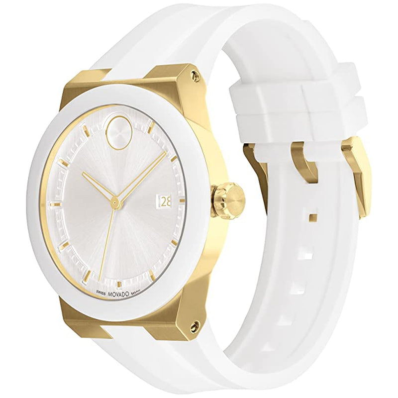 Movado 3600899 Men's Bold Fusion Pale Gold Ionic Plated Stainless Steel Case with a White Silicone Strap