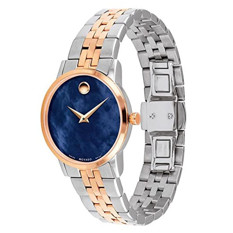 Movado 0607268 Museum Classic Analog Blue Dial Stainless Steel & Silver/Rose Gold Women's Watch