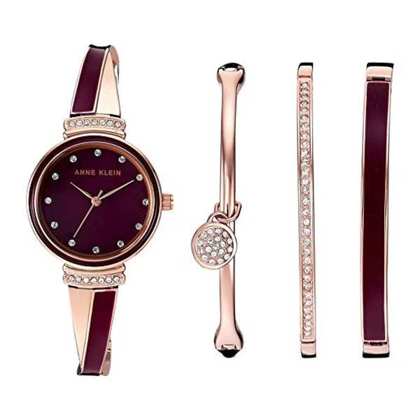 Anne Klein Women's Premium Crystal Accented Bangle Watch Set - AK2716RBST