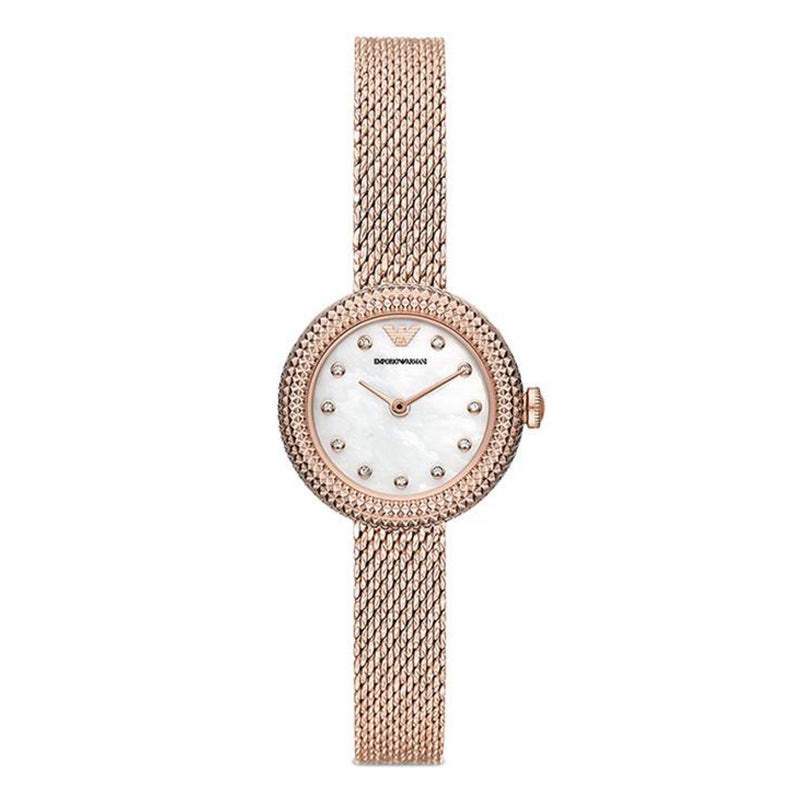 Emporio Armani Two-Hand Rose Gold-Tone Stainless Steel Mesh Watch AR11